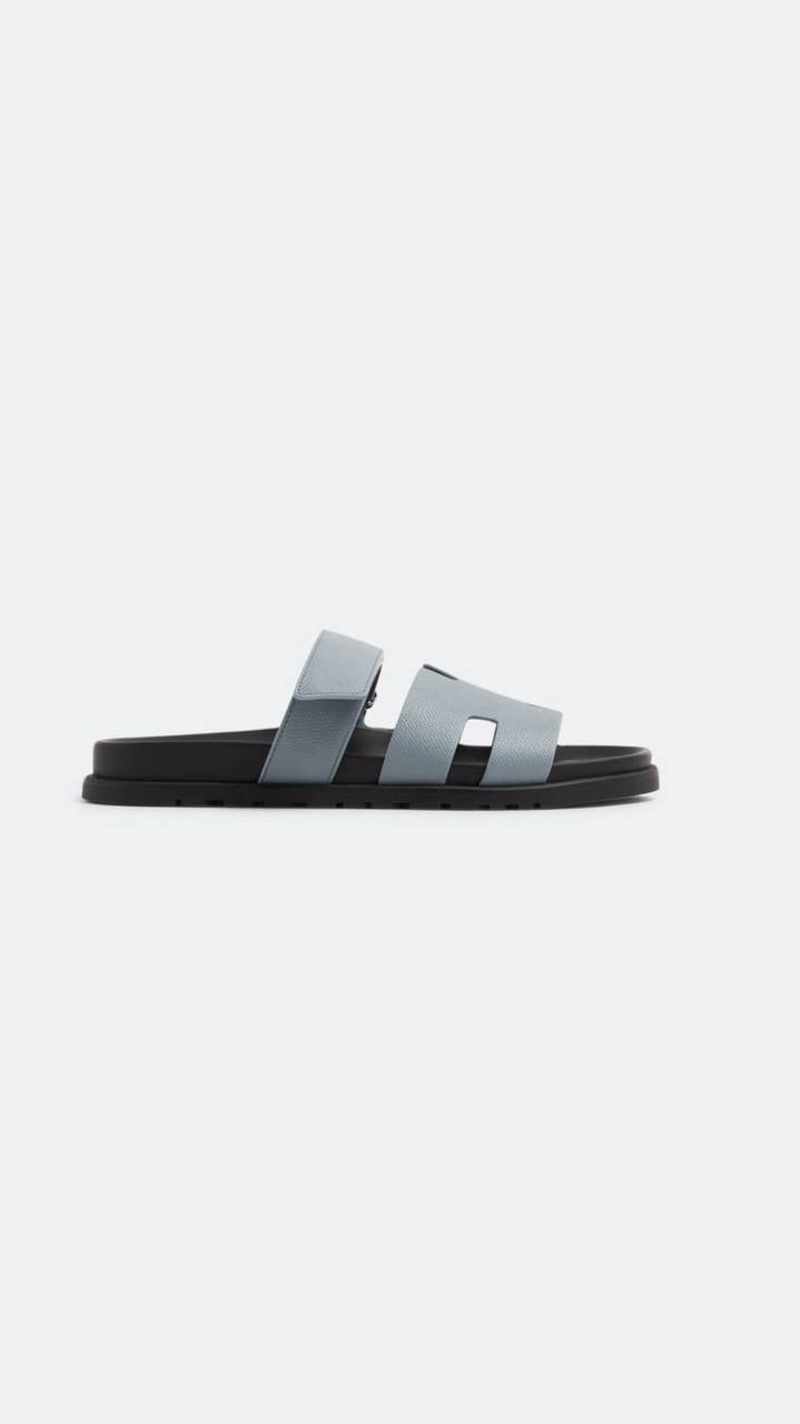 Hermès Chypre sandals in blue Epsom calfskin