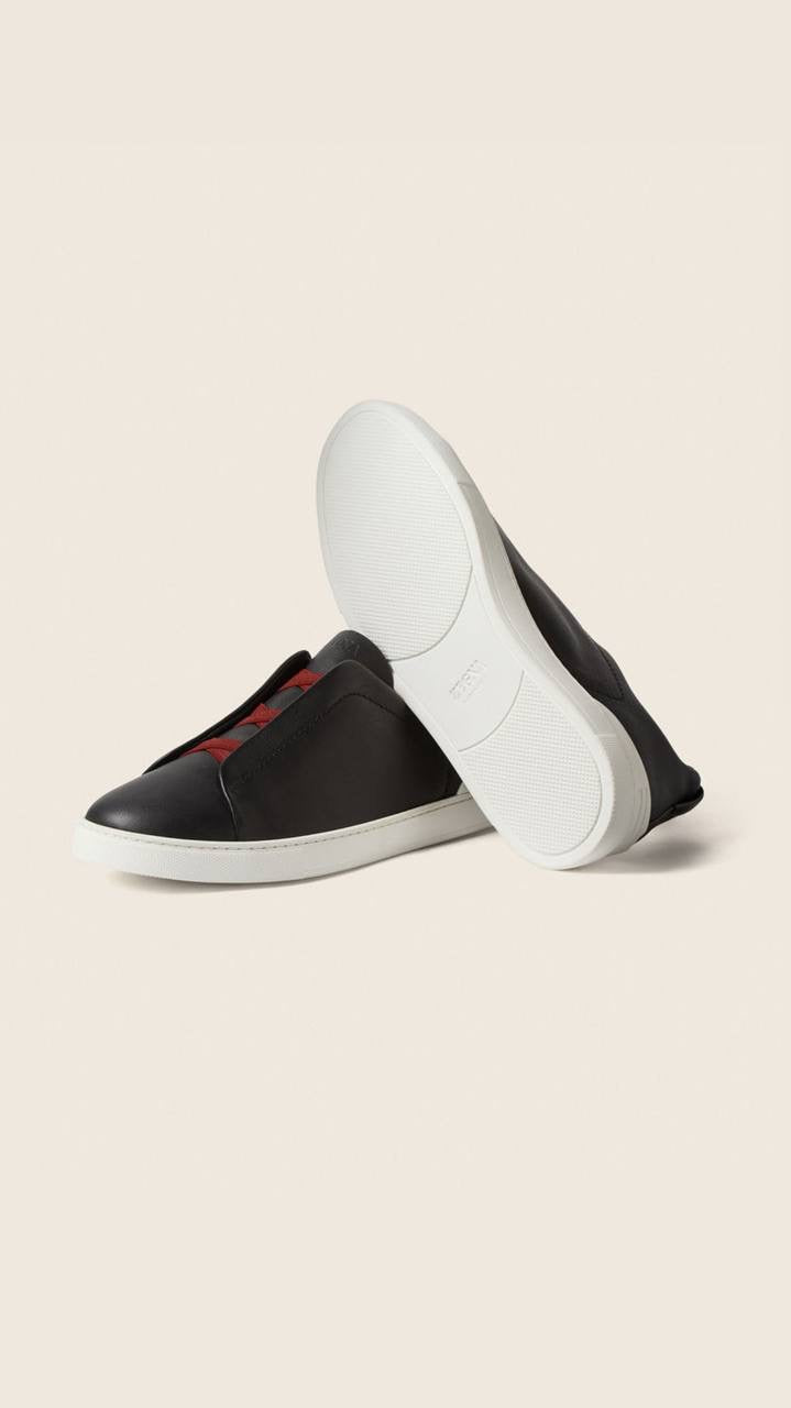 Zegna Triple Stitch Secondskin Sneakers in black leather