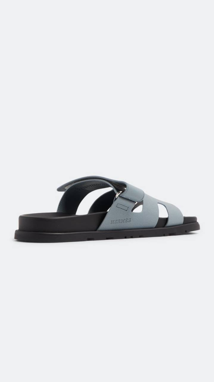 Hermès Chypre sandals in blue Epsom calfskin