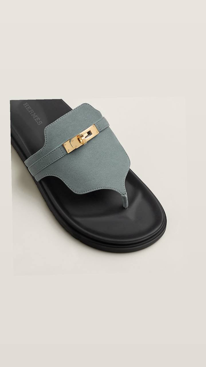 Hermès Empire thong sandals crafted in blue suede
