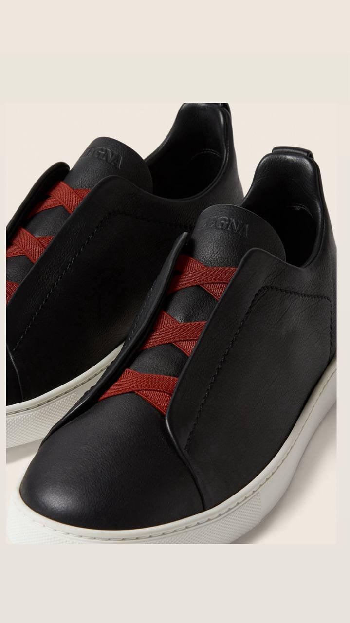 Zegna Triple Stitch Secondskin Sneakers in black leather