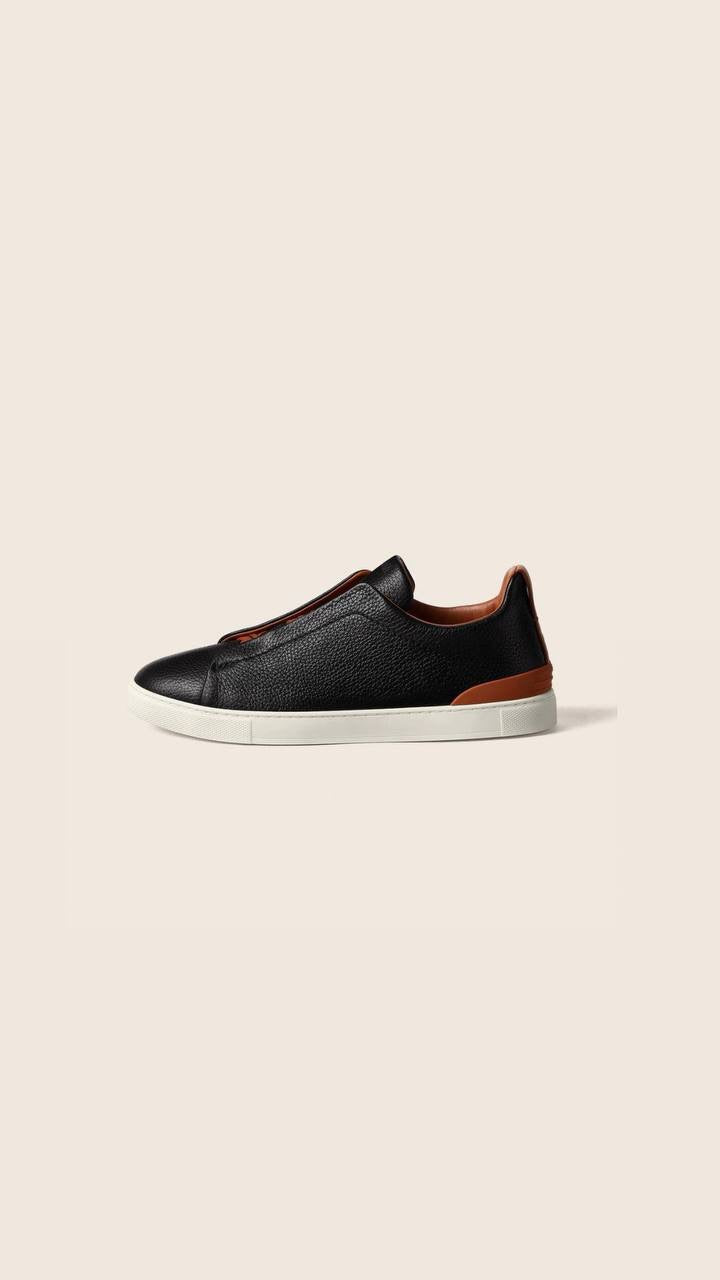Ermenegildo Zegna Triple Stitch Secondskin Sneakers in black leather