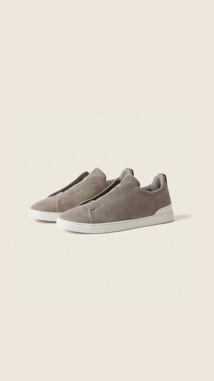 Zegna Triple Stitch Secondskin Sneakers in grey suede