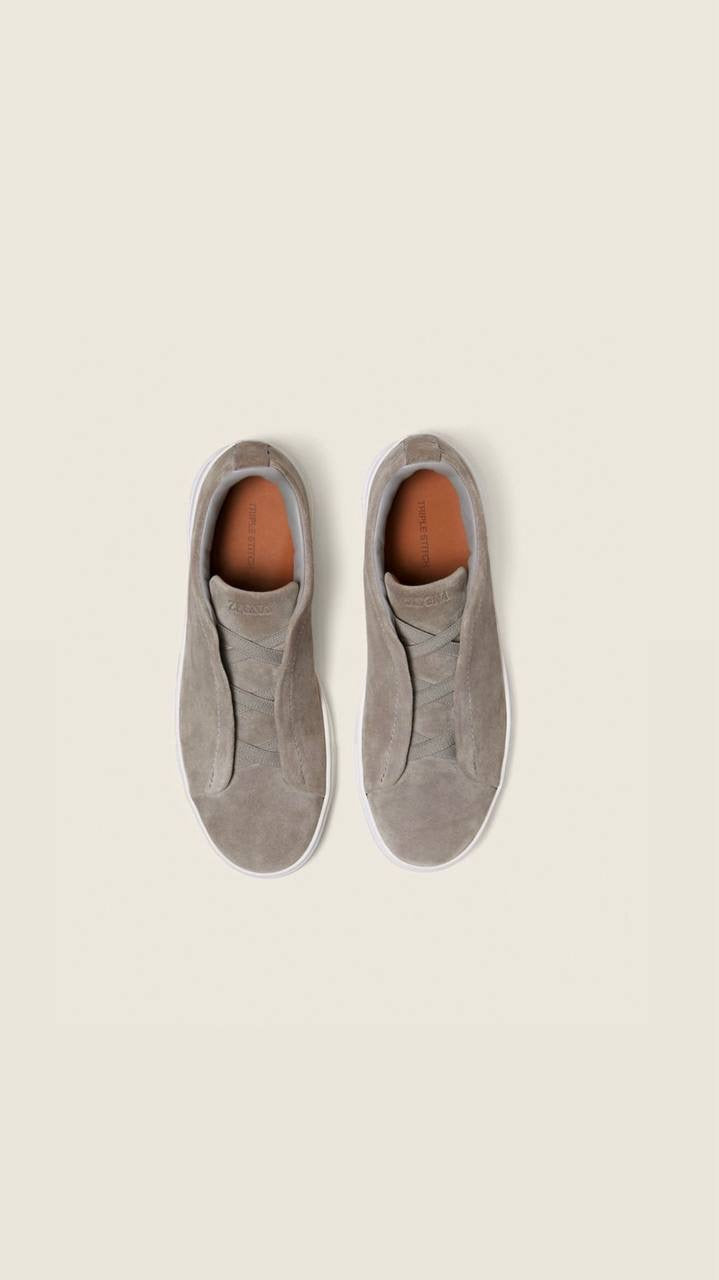 Zegna Triple Stitch Secondskin Sneakers in grey suede