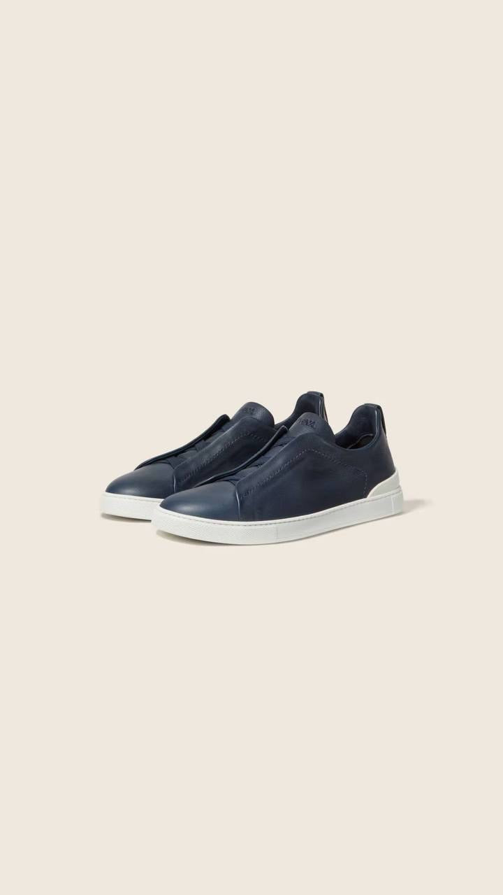 Ermenegildo Zegna Triple Stitch Secondskin Sneakers in blue leather