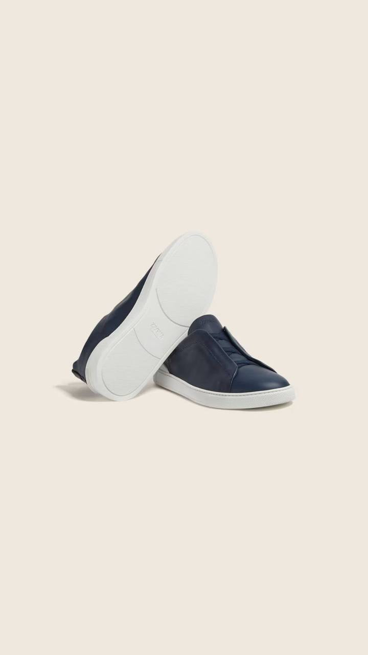 Ermenegildo Zegna Triple Stitch Secondskin Sneakers in blue leather