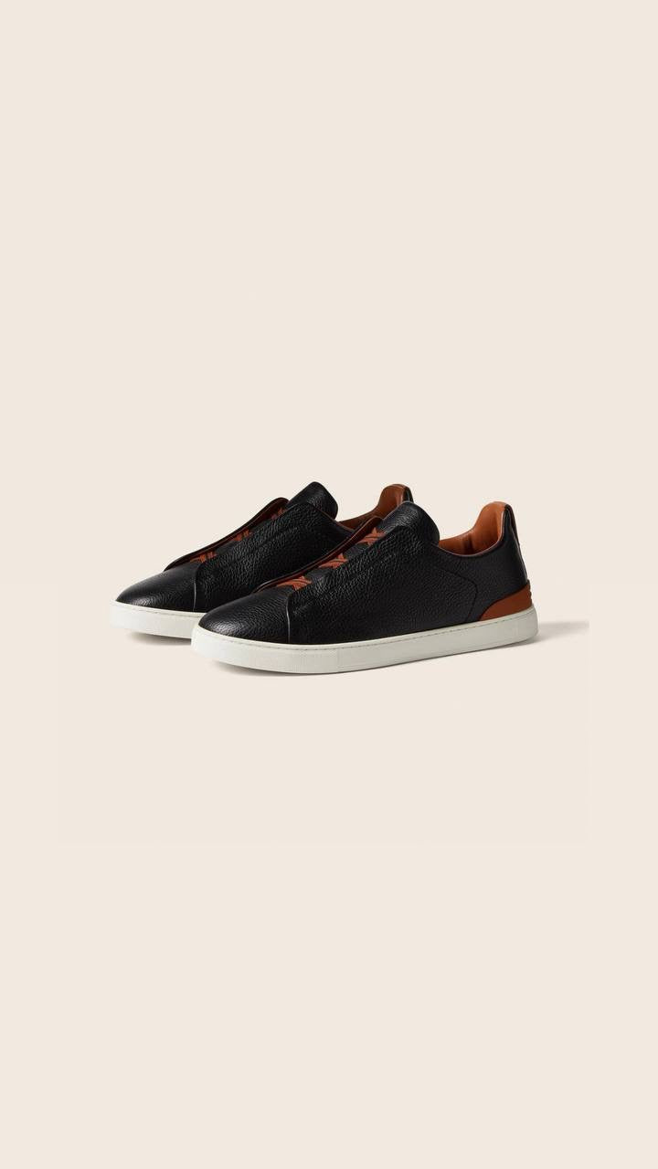 Ermenegildo Zegna Triple Stitch Secondskin Sneakers in black leather