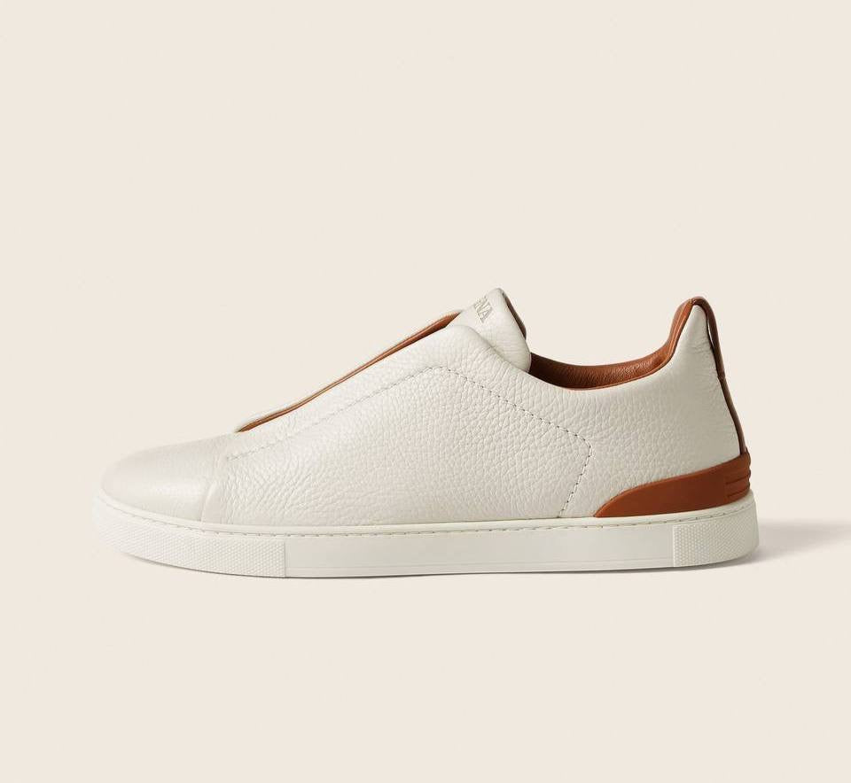Zegna triple stitch in white/camel