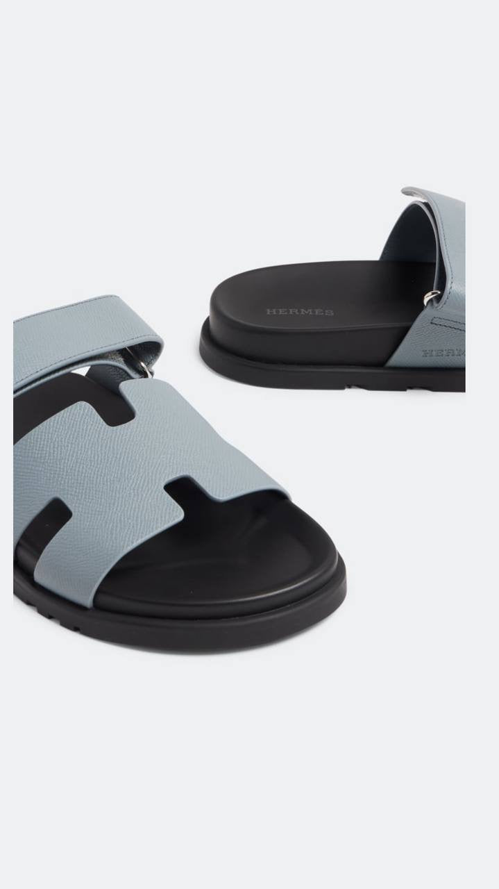 Hermès Chypre sandals in blue Epsom calfskin