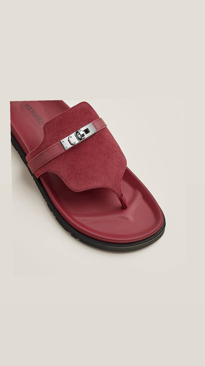 Hermès Empire thong sandals crafted in red suede