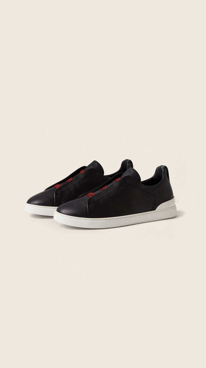 Zegna Triple Stitch Secondskin Sneakers in black leather