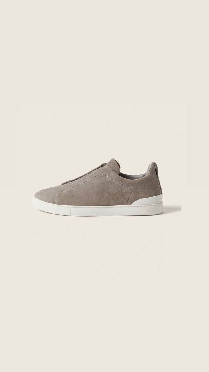 Zegna Triple Stitch Secondskin Sneakers in grey suede