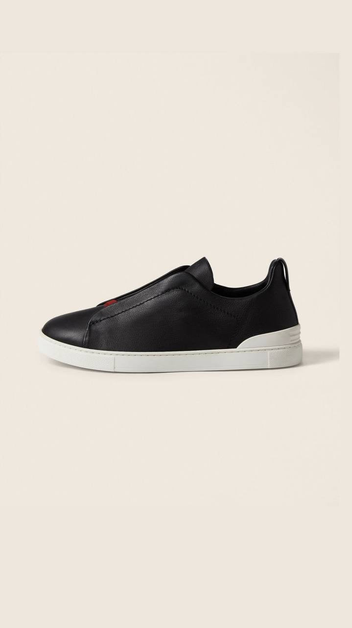 Zegna Triple Stitch Secondskin Sneakers in black leather