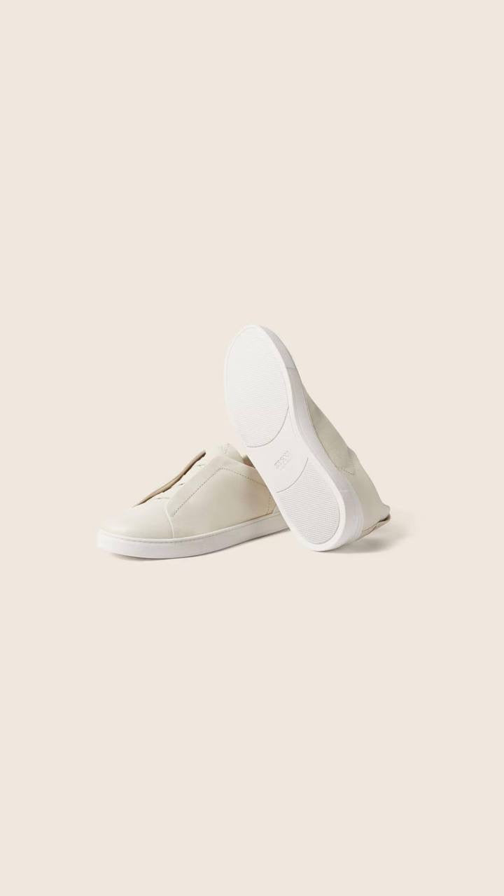 Ermenegildo Zegna Triple Stitch Secondskin Sneakers in white leather